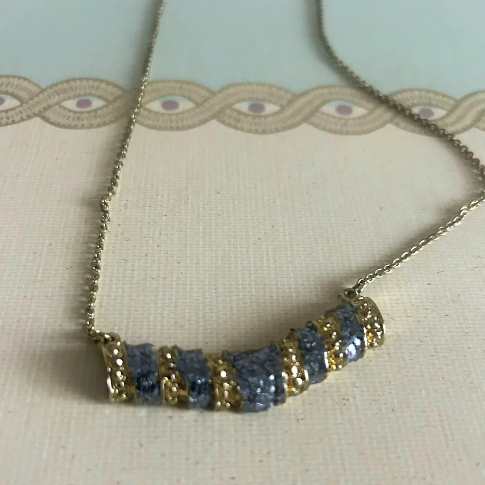 Vintage Lia Sophia Signed Necklace Silver Tone Lobster Clasp Blue Sparkle Bar